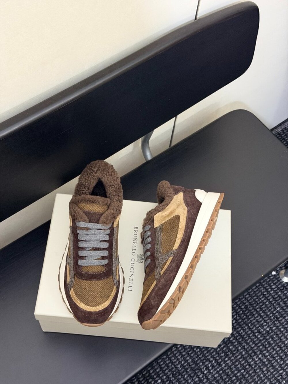 Brunello Cucinelli Retro Running Shoes with Lambswool Trim